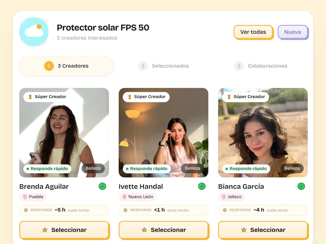 Una campaña de protector solar con 3 creadoras interesadas